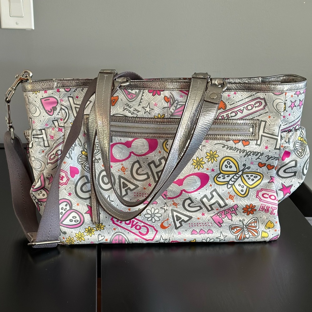 COACH BANDANA BUTTERFLY GRAFFITI MULTIFUNCTIONAL MULTI-COLOR TOTE BAG F16219